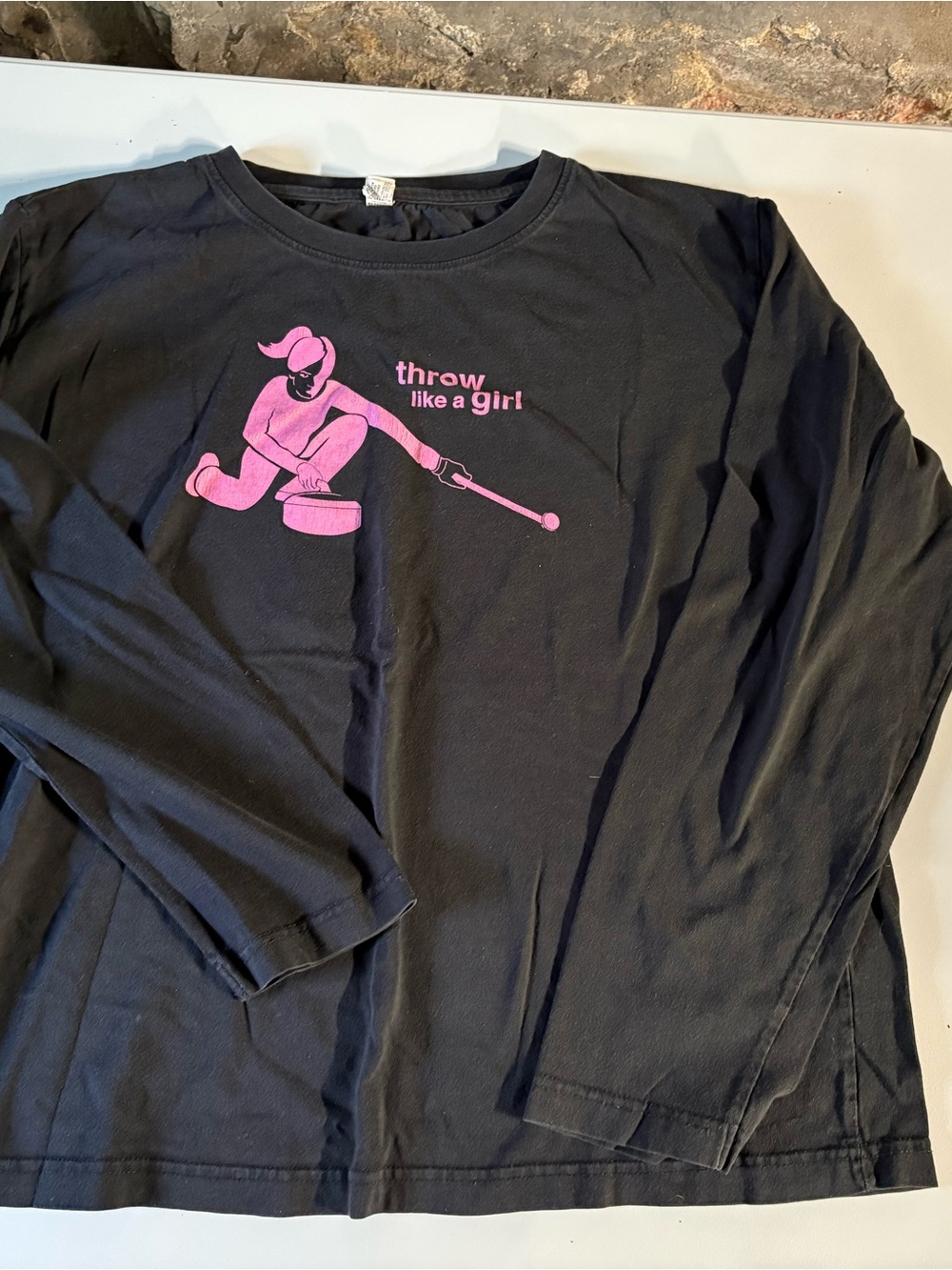 Throw Like a Girl Long-Sleeve Shirt - Black with Pink Graphic